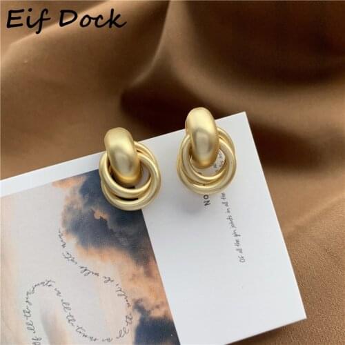 Eif Dock New Trendy Gold Twisted Small Stud Earrings Metal Statement Earring Prisoner Classic Minimalist Ins Jewelry