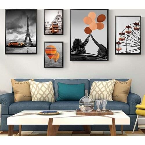 Photograph Landscape Picture Home Decor Nordic Canvas Painting Black and White Style Scenery Orange Color Poster for Living Room