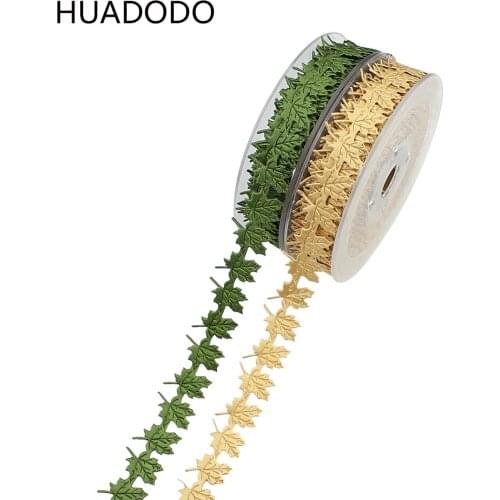 HUADODO 15Yards 20mm Maple Leaf Satin Ribbons Artificial leavs For Sewing Crafts Accessories wedding DIY Decoration