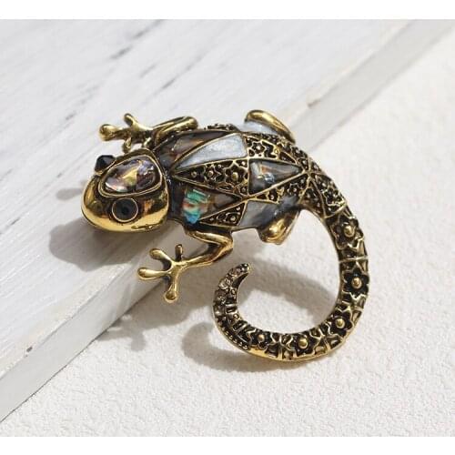 Personality retro drop oil multi - colored lizard brooch with men and women