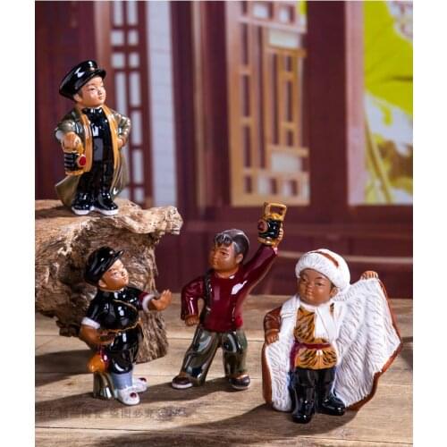 Cultural Revolution (1966-1976) Drama Shiwan Kiln Ceramic Sculpture Character Chinese Cartoon Peking Opera,4 pieces/pack