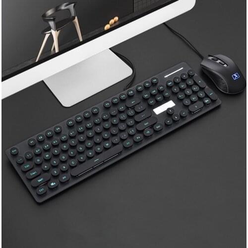 Pink Retro Wired Gaming Keyboard and Mouse Kit Round Keycap Steampunk Keyboard Multimedia Button 1800DPI Mouse for PC Laptop