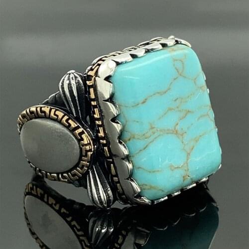 Handmade Ring , Turquoise Stone Ring , Sterling Silver Ring , Natural Stone Ring , Ottoman Embroidered Ring