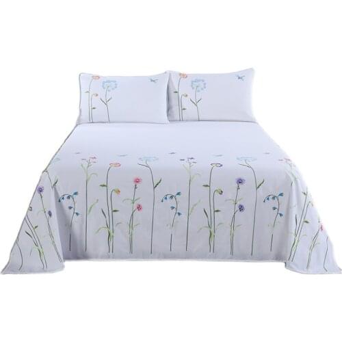 Cotton twill embroidered bed linen bedding set Bed Sheets Soft Hypoallergenic Wrinkle Fade 3 Piece Bedding Sets Full White
