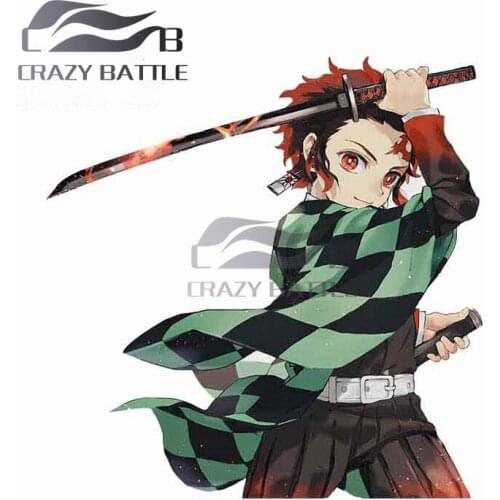 Crazy Battle 13cm x 13cm Demon Slaye Anime Personality Creative Car Stickers Vinyl Decal Windshield Fashion Scratch-Proof