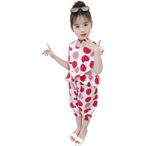 Girls Summer Sleeveless T-Shirt Shorts Two-Piece Set Girls fashion vest cropped pants suit Girl vest pants comfortable cool suit