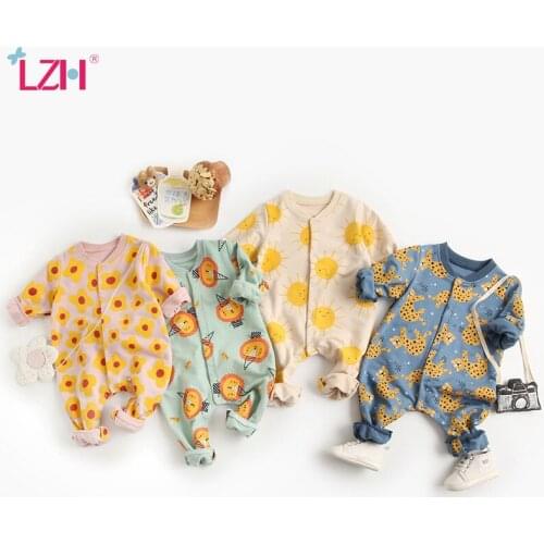 LZH 2021spring Long Sleeves Newborn Baby Romper Clothes Animal Printting Baby Boys Bodysuit Cute Infant Girls Romper 0-3 Years