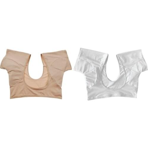 Women Girl Short Sleeve Underwear Vest with Underarm Armpit Sweat Absorbing Pads Sports Running Washable Shields Guards Crop Top