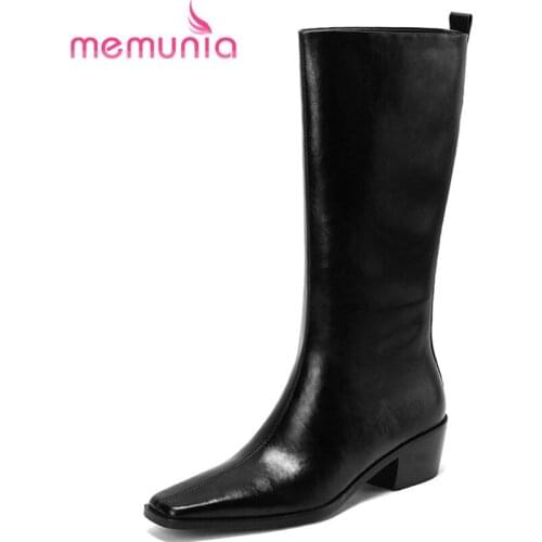 MEMUNIA 2022 New Arrive Cowboy Western Boots Women Fashion Shoes Square Toe Slip On Genuine Leather +Pu Knee High Boots Woman