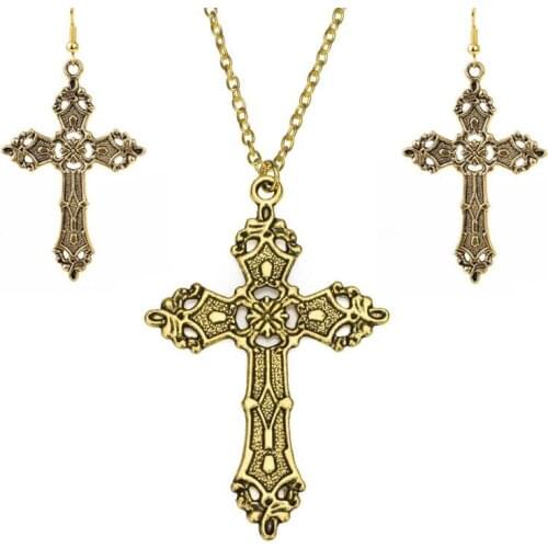Fashion Vintage Cross Necklace Earrings for Women Men Gift Long Chain Punk Goth Jewelry Accessories Choker Gothic Wholesale