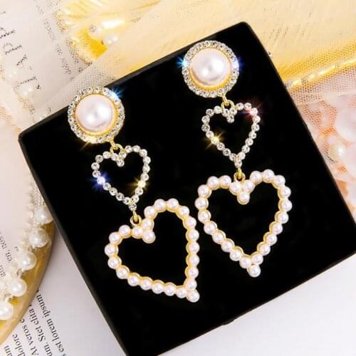 Fashion Temperament Earrings Female Love Imitation Pearl Rhinestone Long Bride Earrings Earrings Friends Wedding Gift