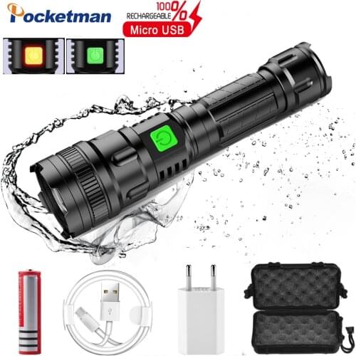 60000lm LED Flashlight T6/L2 USB Rechargeable Flashlight Power Tips Zoomable Torch Lanterna Lamp for Camping Hiking by 18650