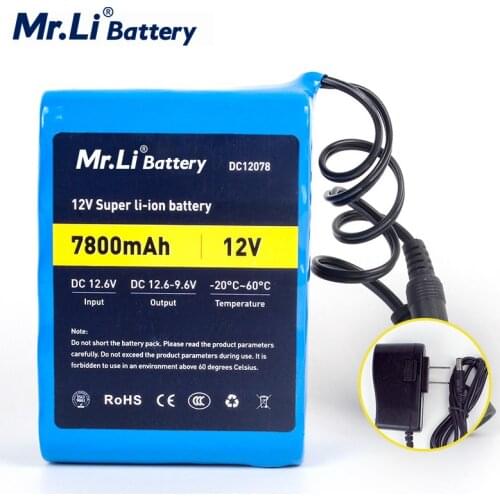 Mr.Li 12V Battery 18650 Rechargeable 12V 7800mah Lithium Ion Battery Pack With 1A Charger