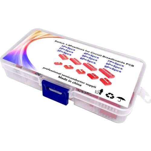 DIP Switch Connector Kit 9Values*5pcs=45pcs 1Pin-9Positions 2.54mm red 1pin 2p 3p 4p 5p 6p 7p 8p 9pin for Circuitboard flat dial