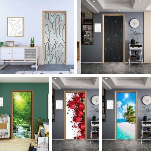 Modern Science and Technology Line Pattern Door Sticker Self Adhesive Vinyl Wall Sticker For Living Room Natural Scenery Poster