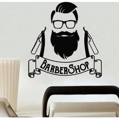 Barber Shop Logo Wall Decals Man Hipster Wall Sticker Beauty Salon Decoration Hair Salon Wall Mural Hairdress Style Decal AY963