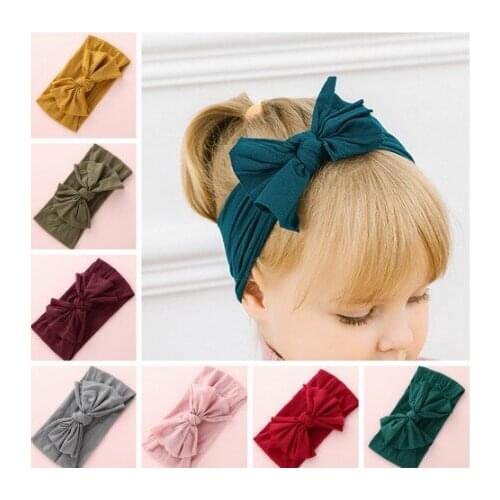 36pcs/lot 27 Colors Knot Bow Nylon Headbands Wide Bow Nylon Turban Head wraps Soft Headwrap Infant Babe Girls Hair Accessories