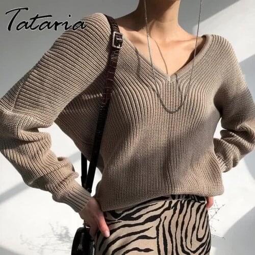 New Fashion Autumn 2021 Sweater for Women Knitted Top Classic Basic V Neck Pullovers Sweaters Blue Soft Girl Knitted Jumpers