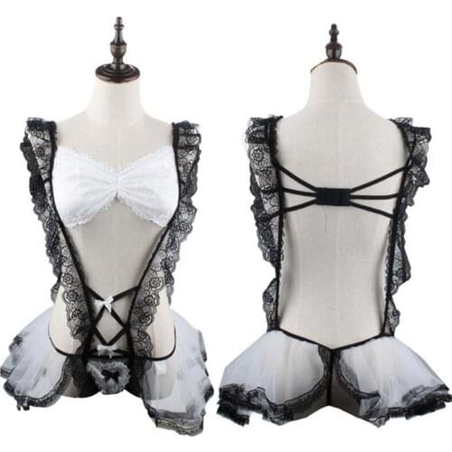 Newest Alluring Maid Cosplay Costume One Piece Cute Tempatation Backless Dress Lace Layered Babydoll Lingerie Erotic Product