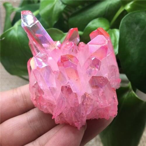 Natural crystal cluster Specimen aura electroplating pink Gemstone Titanium quartz cluster Mineral Healing Specimens 1pcs