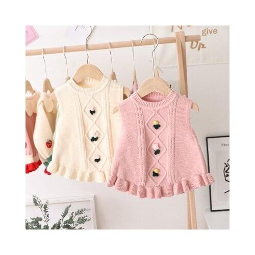 2020 Autumn Winter New Baby Girls Sweaters Kids Sleeveless Knitted Coats Toddler Girl Cute Waistcoat Baby Outwear Kids Vests