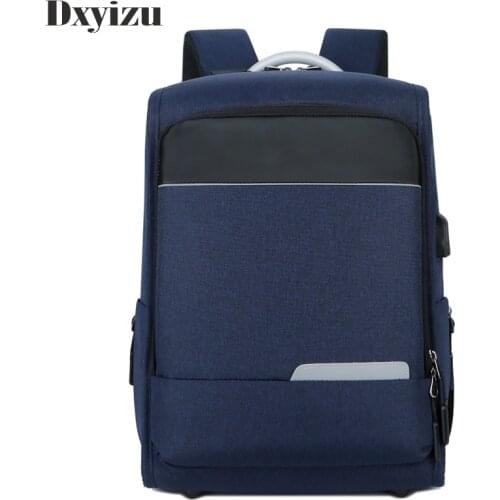 Casual Solid Color Material Oxford Mans Backpack USB Charging Multi-functional Large-capacity Student Schoolbag Simple Bag