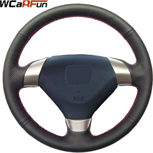 WCaRFun Black Artificial Leather Hand-stitched Car Steering Wheel Cover for Honda Accord 7 2002-2005 (3-Spoke)