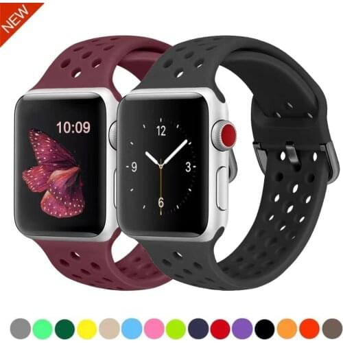 Silicone Strap Compatible with Apple watch 44mm 42mm 40mm 38mm Sports breathable replacement strap for iwatch 6 5 4 3 2 SE Band
