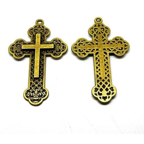 RONGQING 25pcs/lot Lace Pattern Metal Cross Charms 50x33mm Multi-layer Latin Cross Pendant Jewelry Findings