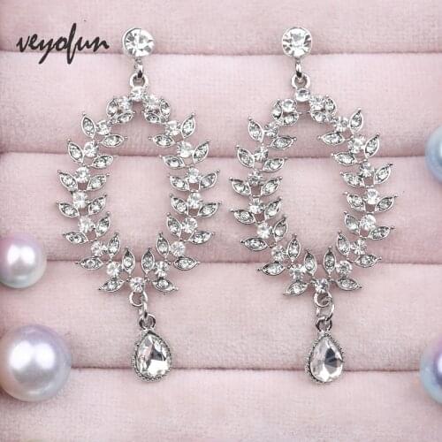 Veyofun Romantic Round Rhinestone Drop Earrings Vintage Hollow Wedding Party Dangle Earrings Jewelry for Woman New Gift