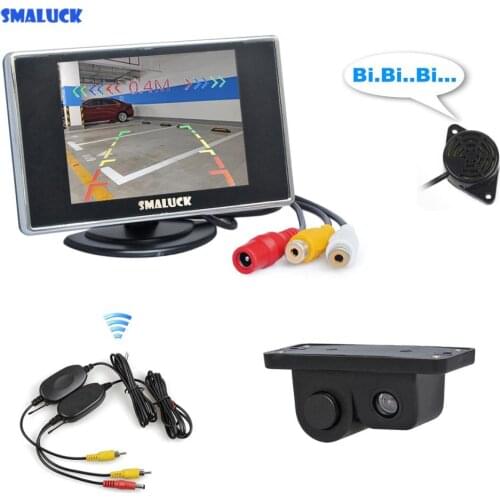 SMALUCK Wireless 3 in 1 3.5" Car Rearview Monitor + Rear View Backup Camera Video Radar Sensor Parking Assistance System