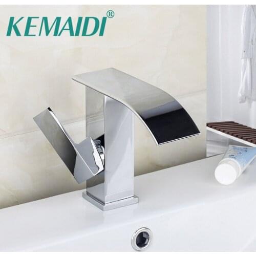 KEMAIDI Bathroom Mixer Basin Tap Basin Faucet New Construction & Real Estate Chrome Waterfall Spout Single Handle Faucets