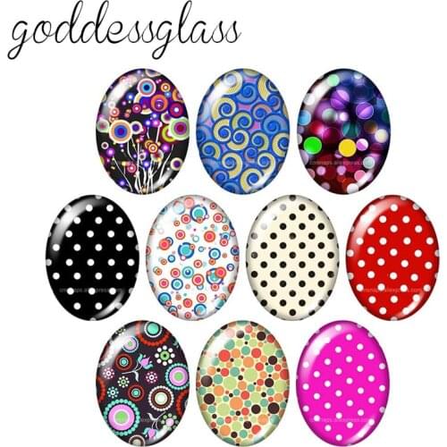 Fashion Colorful Dots patterns 13x18mm/18x25mm/30x40mm Oval photo glass cabochon demo flat back Making findings TB0006