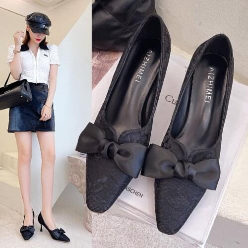Womens shoes pointed toe high heels spring and autumn party club stiletto shoes embossed bow high heels