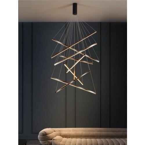 Stairwell lobby staircase chandelier simple black LED linear chandelier used for hotel lobby club long chandelier Lighting