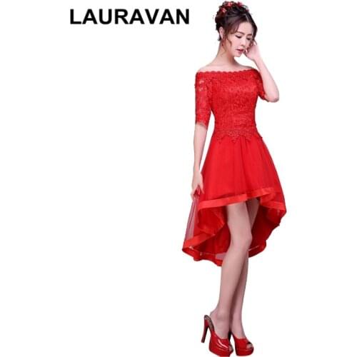 Vestidos ladies newest beautiful short red high low short front bridesmaid dress gown 2020 new arrival formal gowns festas