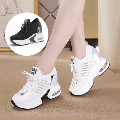 White Running Shoes Women Breathable Sport Shoes Women Air Cushion Fitness Trainers Jogging Shoes Women Chunky Platform Sneakers