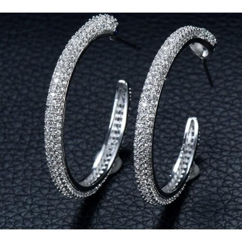 HIBRIDE Trendy AAA Cubic Zirconia Mirco Pave Hoop Earrings For Women Fashion Circle Bridal Wedding Accessories Bijoux E-886