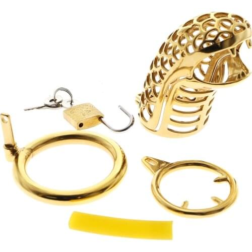 Gold Snake Stainless Steel Cock Ring With Spikes Chastity Cage Erotic Device Prison Penis Ring Sex Toys for Men Lock Rings C051