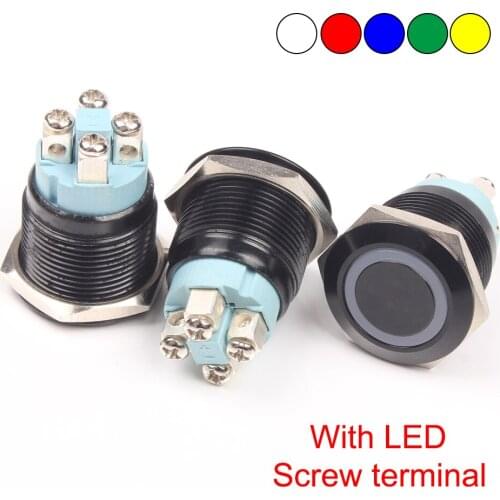 10pcs 19mm Metal aluminum press Push Button Switch flat round ring Momentary auto self-reset 1NO 4 screw terminal