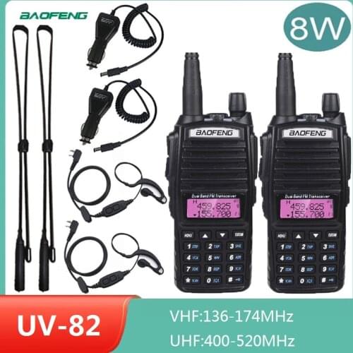 2pcs Baofeng UV-82 8W Walkie Talkie Radio Transceiver Dual PTT Ham CB Radio Station UHF VHF UV 82 UV82 Transmitter 20KM Hunting