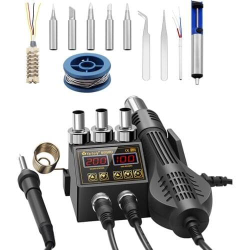 2 in 1 hot air gun LCD Digital display welding rework station for cell-phone BGA SMD PCB IC Repair solder iron hairdry 8898