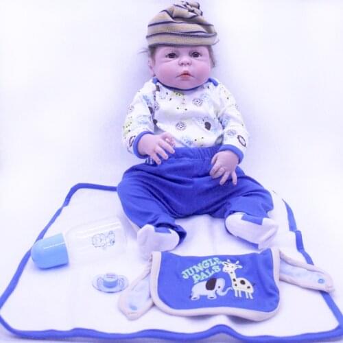 20.5Inch 52cm Reborn Doll Silicone Body Newborn Baby Realistic Soft Babies Blue Clothes Boy For Childrens Playmate Kids Gifts