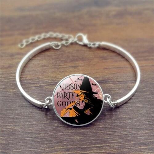 2019 New Glass Cabochon Witch Frightened Halloween Bangle Party Bracelet Women Men Halloween Gift Accesories Jewelry