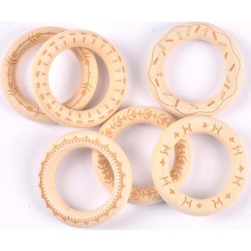 4pcs 55mm Carving patterns Natural Wooden ring craft supplies scrapbooking accessories for Jewelry Making Kid Toy DIY Ornaments