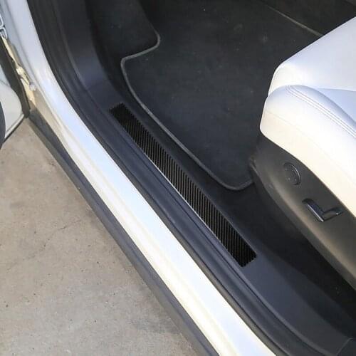 Carbon Fiber Door Sill Threshold Decorative Strip Cover Sticker For Tesla Model X Interior Accessories 4Pcs