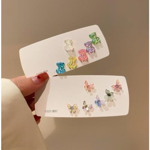 Acrylic Butterfly Stud Earrings Animal Sweet Colorful Sarring Girls Stud Set Metal Bow Crystal Star Girls Kids