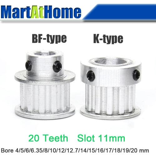 Aluminum Timing Pulley XL20 20T 20-Teeth Slot Width 11mm BF-type/K-type Boss 24mm/26mm/35mm Bore 4~20mm for 3D Printer
