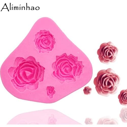 B0116 4 holes Rose flower for Cake dessert Sugarcraft Silicone mould fondant cake decorating tools resin gumpaste chocolate