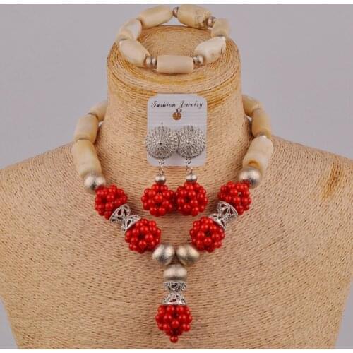 White/Red/Orange African Coral Beads Bridal Jewelry Sets Nigerian Wedding Coral Necklace Jewelry Set 1R-ZQ1J